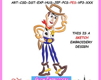 Projekt haftu Woody SKETCH, Woody z Toy Story, projekt haftu, 6 rozmiarów, natychmiastowe pobranie