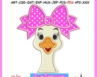 Goose Applique Embroidery Design, Goose with Bow Applique, 6 sizes, Instant Download