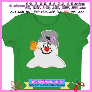 Snowman Applique Embroidery Design, Frosty Applique Design, 6 sizes, Instant Download