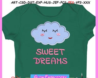 Diseño de bordado con apliques "Dulces sueños", aplique "Nube soñolienta", 6 tamaños, descarga instantánea