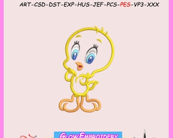 Yellow Bird Applique Embroidery Design, 6 sizes, Instant Download