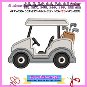 Projekt haftu aplikacji wózka golfowego, 6 rozmiarów, natychmiastowe pobranie