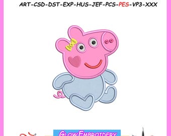 Baby Pig Applique Embroidery Design, 6 sizes, Instant Download