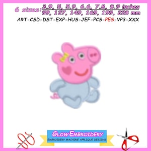 Baby Pig Applique Embroidery Design, 6 sizes, Instant Download