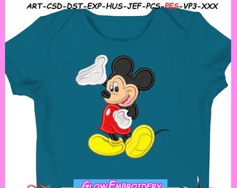 Mickey Mouse-appliqué borduurontwerp, 6 maten, direct downloaden