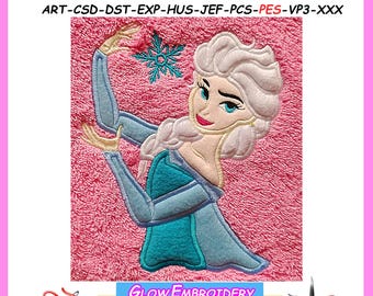 Diseño de bordado con apliques de Elsa, 6 tamaños, descarga instantánea