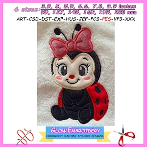 Ladybug Girl Applique Embroidery Design, Ladybird Girl Applique, 6 sizes, Instant Download