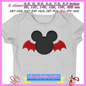Mickey Bat Applique Embroidery Design, Halloween Mickey Applique, 6 sizes, Instant Download