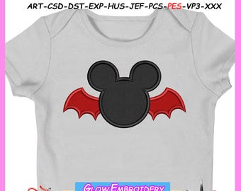 Mickey Bat Applique Embroidery Design, Halloween Mickey Applique, 6 sizes, Instant Download