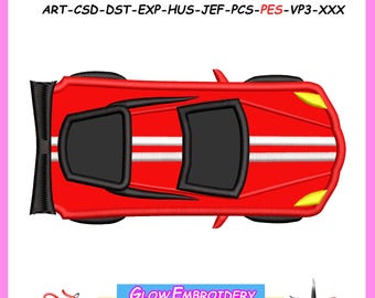 Racing Car Applique Embroidery Design, 6 sizes, Instant Download