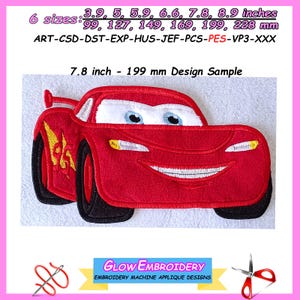 Diseño de bordado con apliques McQueen, 6 tamaños, descarga instantánea