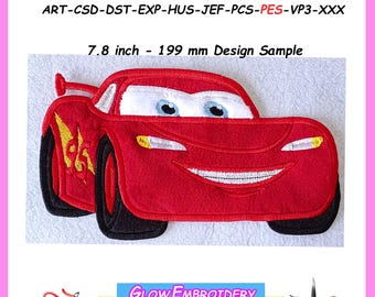 Desenho de bordado aplique McQueen, 6 tamanhos, download instantâneo