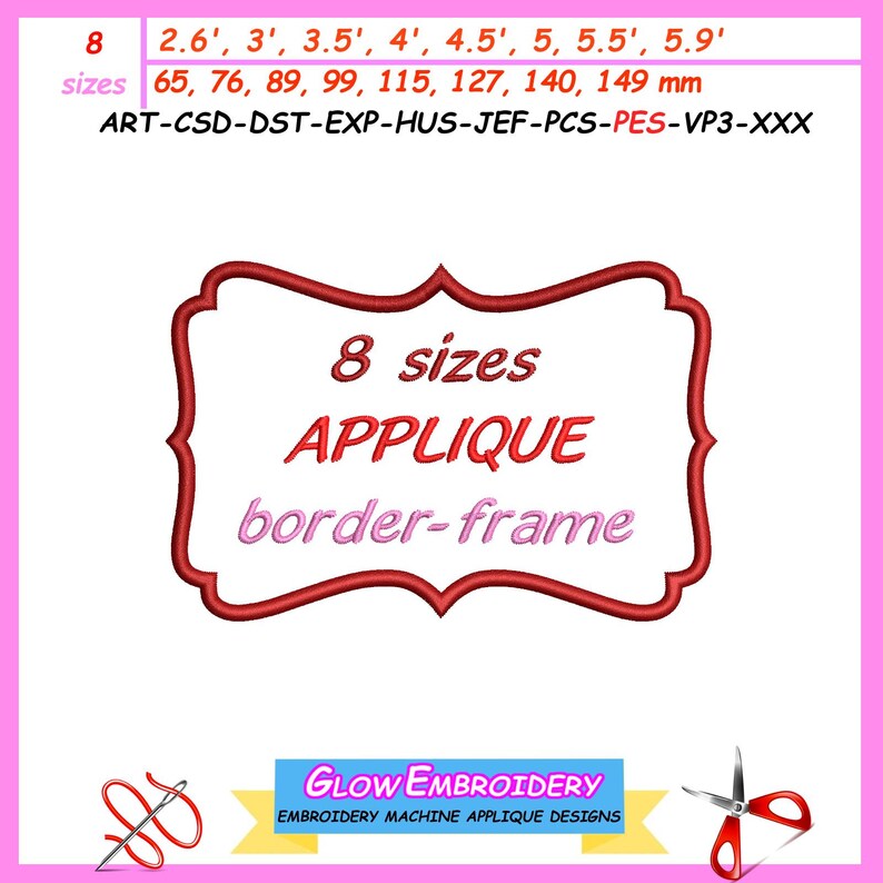 Frame Applique Embroidery Design, Border Applique Design, 8 Sizes ...