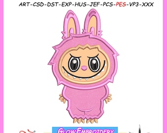 Diseño de bordado con apliques de muñeca aterradora, 6 tamaños, descarga instantánea