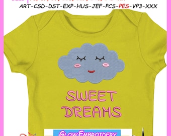 Diseño de bordado "Dulces Sueños", relleno de nube soñolienta, 7 tamaños, descarga instantánea.