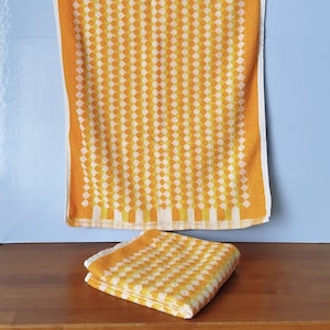 Vintage 70s 80s orange yellow and white cotton terry towel