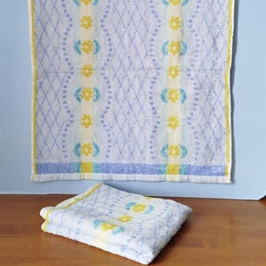 Vintage hand towel cotton terry towel yellow green and blue