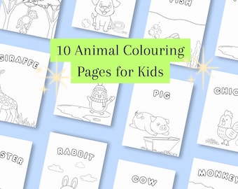 10 Disegni di animali da colorare per bambini / Stampabili / Disegni divertenti e facili per bambini / Download immediato