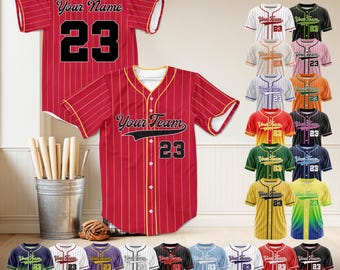 Custom Striped Baseball Jersey Personalized Printed Embroidered Name Number and Logo Gift for Men Women Kids Toddler Fans