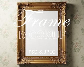 Vintage Gold Frame Mockup – Ornate Wall Art (PSD & JPEG)