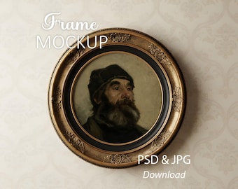 Round Frame Mockup – Vintage Antique Wall Art – PSD & JPG