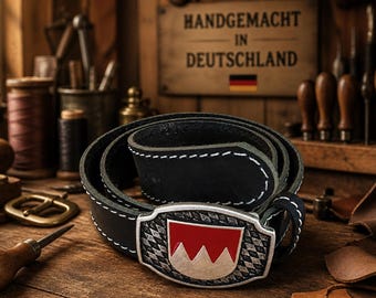 Premium Franken Gürtel Büffelleder – fränkischer Rechen Schließe | Made in Germany | Trachtengürtel hochwertig & langlebig