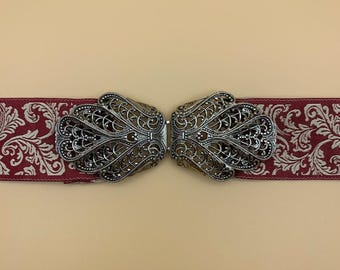 Large dirndl clasp, traditional costume clasp, antique silver – delicate 2-part apron closure, handmade in Bavaria