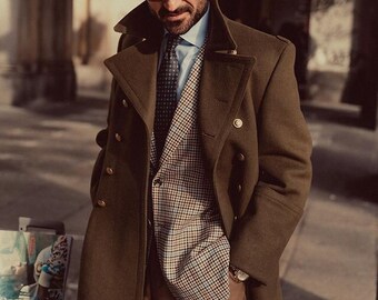 1970's AUTHENTIC Military STYLE VINTAGE Hungarian Army Officer's Double Breasted Wool Overcoat Greatcoat