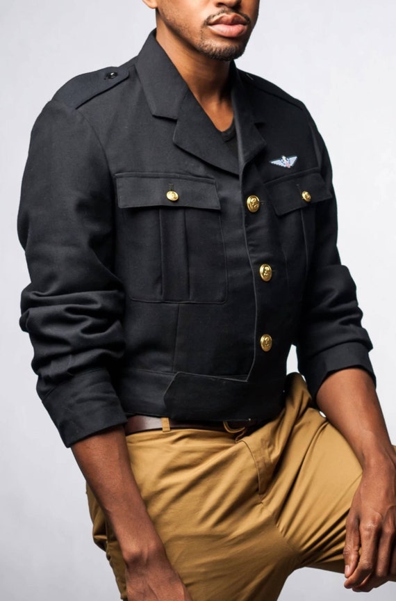 Navy Blue Cropped Ike Jacket - Etsy
