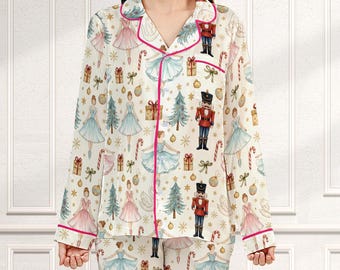Nutcracker Satin Pajamas Set: Ballerina Christmas PJs, Holiday Ballet Sleepwear