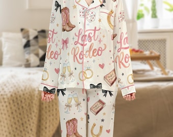 Last Rodeo Bridal Pajamas, Bachelorette Cowgirl Sleepwear, Western Bride Pajama Set