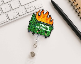 Chaos Coordinator Dumpster Fire Badge Reel: Funny Office ID Clip