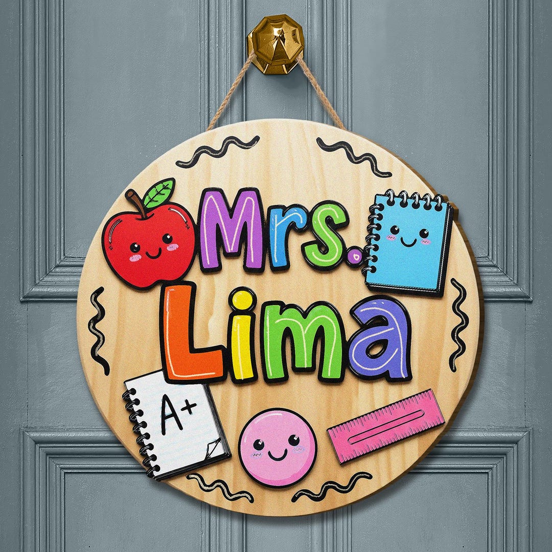 Personalized Teacher Door Sign: Colorful Classroom Decor, Custom Wooden ...