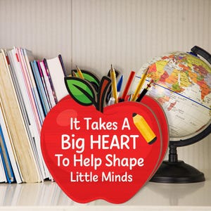 Teacher Pencil Holder Gift, Apple Desk Organizer with Quote, Classroom Decor, Back to School Teacher Appreciation Gift