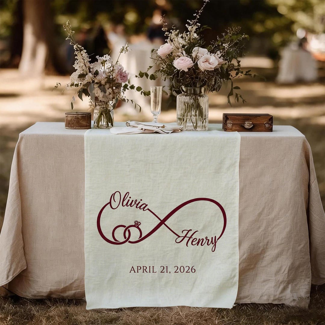 Personalized Wedding Table Sign, Custom Linen Decor, Bride Groom Decor ...