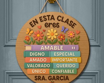 Personalized Spanish Teacher Door Sign: Wooden Classroom Decor