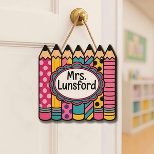 Personalized Teacher Door Sign, Pencil Wooden Classroom Decor, Custom Name Plaque, Back to School Gift, Teacher Wall Hanger