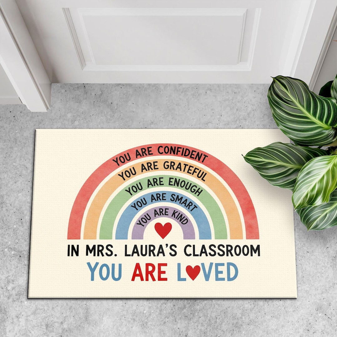 Personalized Classroom Doormat: Rainbow Teacher Rug, Positive ...