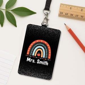Personalized Teacher Badge Holder, Rainbow Apple Design, Custom ID Holder, Educator Gift, Back to School