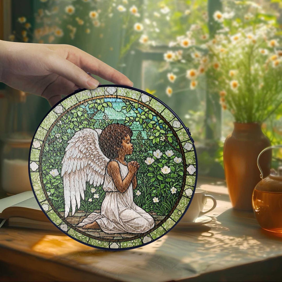 Praying Angel Glass Suncatcher, Guardian Angel Window Hanging, Stained ...