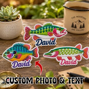 Personalized Fishing Embroidered Patch: Custom Name and Fish Applique, Angler Hat Badge, Kids Tackle Box Decor