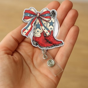 Bobine d'insigne de bottes de cowboy patriotique, clip d'identification du drapeau de l'ouest des États-Unis, cadeau d'infirmière de campagne, insigne de travail du 4 juillet, accessoire de bureau de rodéo