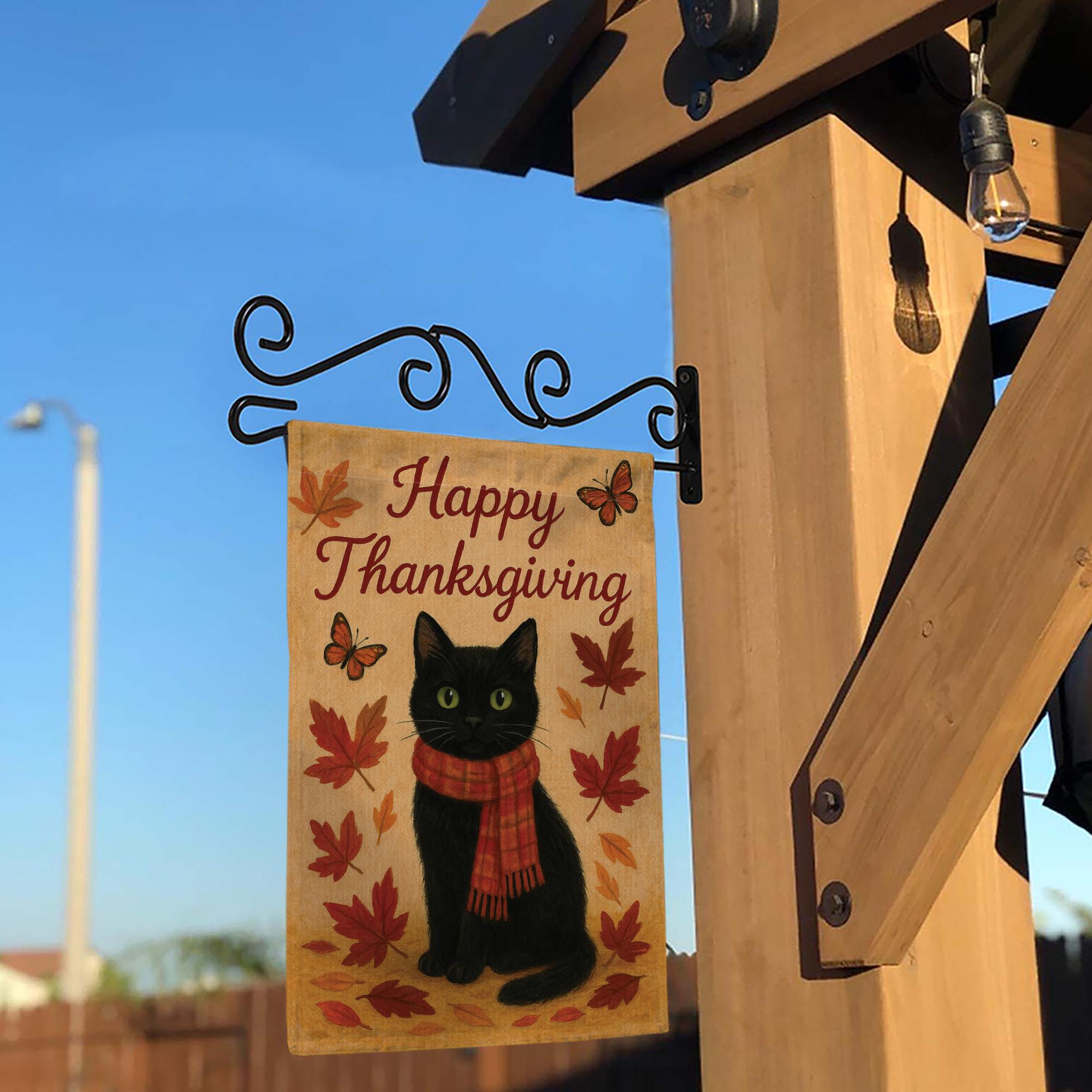 Happy Thanksgiving Gartenflagge – 32,5 X 45,7 Cm, Doppelseitig, Mit Lustiger Katze, Wetterfestes Polyester