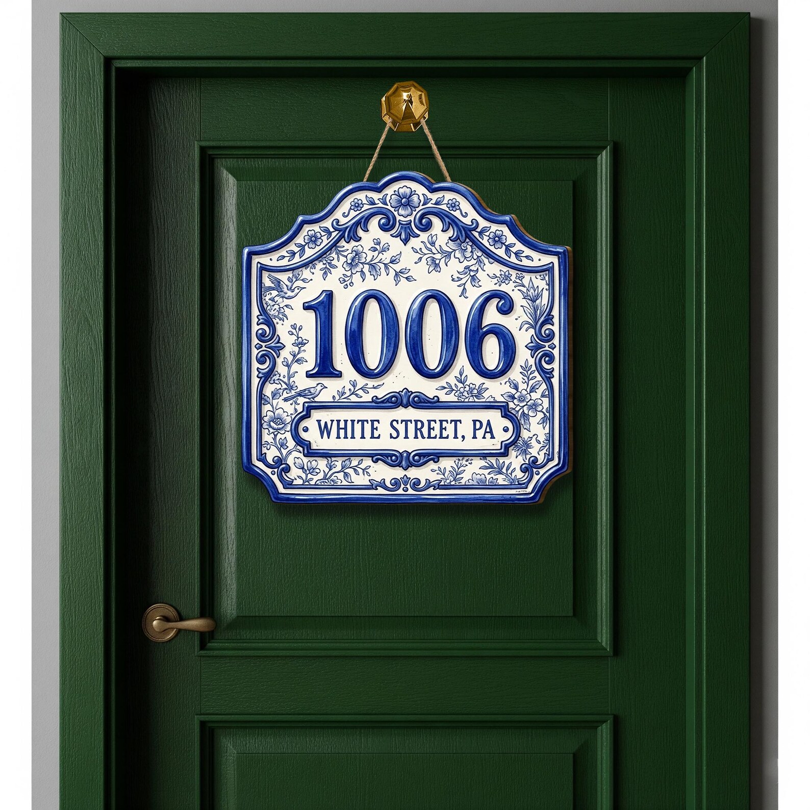 Shape Address Custom Wooden Address Sign: Blue Toile De Jouy Floral Shaped Plaque - Etsy