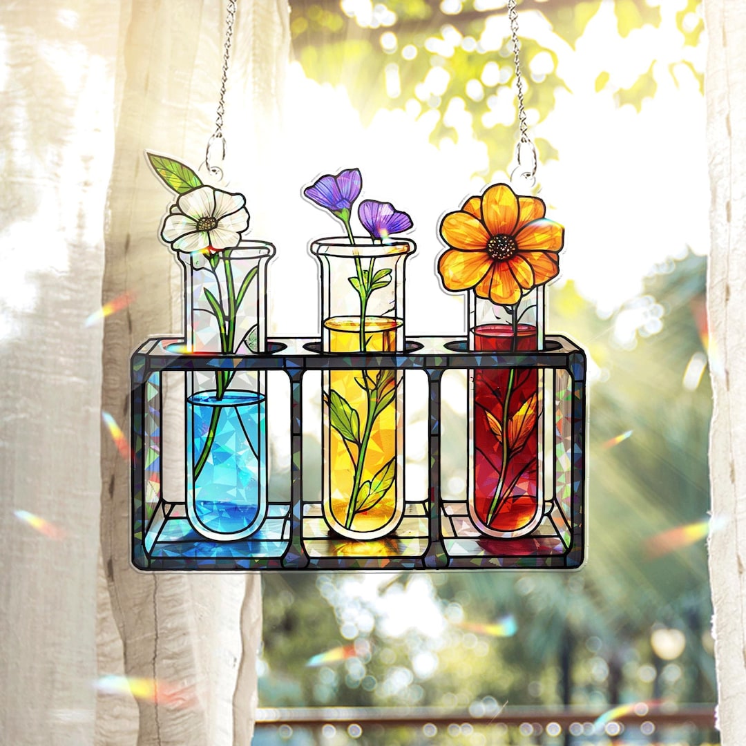 Colorful Test Tube Acrylic Window Hanging – Science Lover Sun Catcher ...