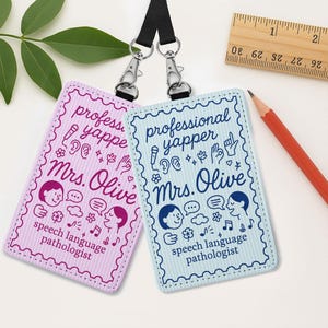 Personalized Speech Therapist Badge Holder: Engraved Leather SLP ID Tag