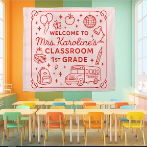 Personalized 1st Grade Classroom Tapestry: Custom Teacher Welcome Banner