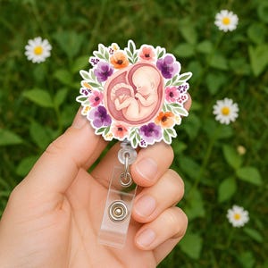 Floral Fetal Baby Abzeichen Reel: OB Nurse ID Clip