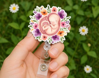 Floral Fetal Baby Badge Reel: OB Nurse ID Clip