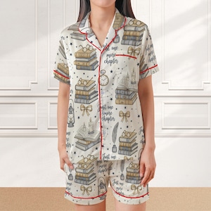 Satin Book Lover Pajamas: Just One More Chapter PJs, Literary Sleepwear Set